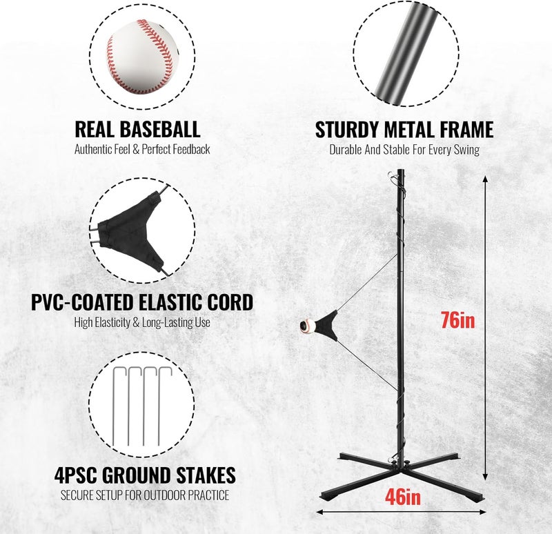 PLAYAPUT Portable Hitting Trainer For Baseball&Softball,Auto-Reset Baseball Swing Trainer With Real Ball And Stand, Adjustable Baseball Training Station,Softball Swing Trainer Solo Practice Improve Power,Speed - Image 2